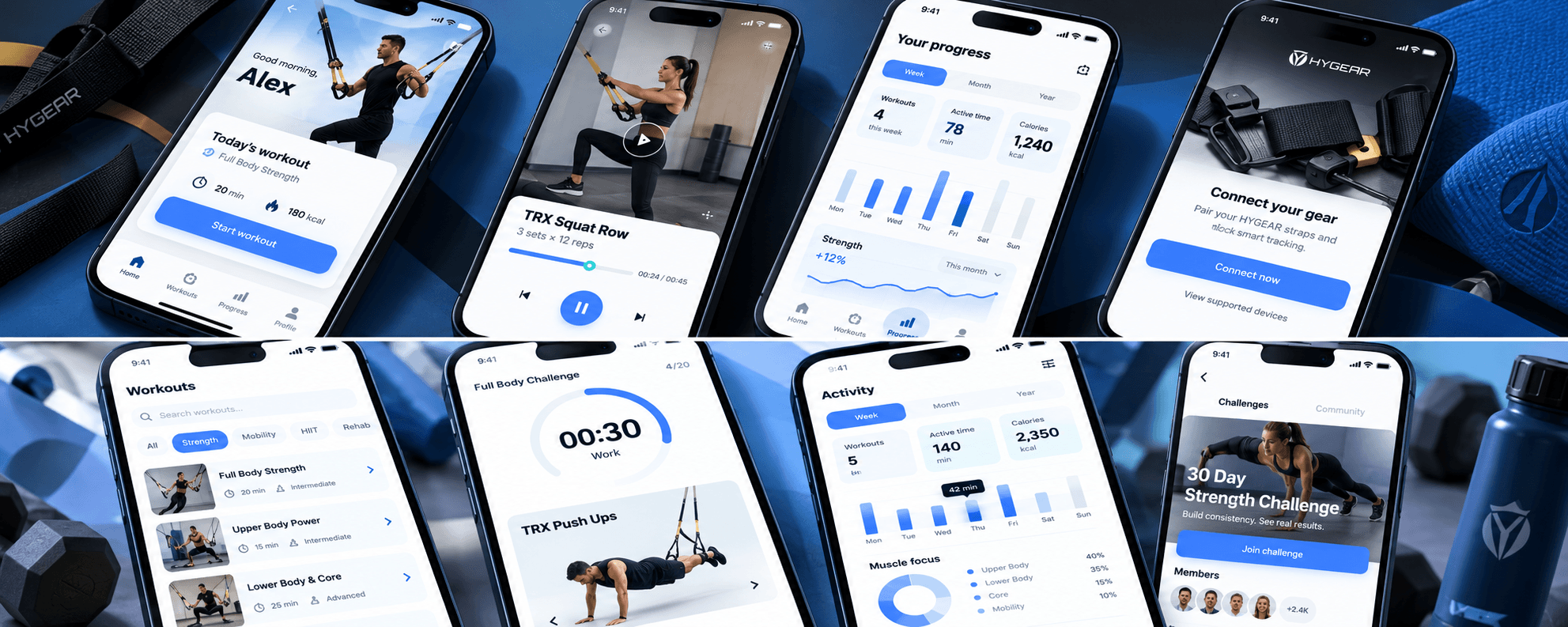 Smart fitness app screens